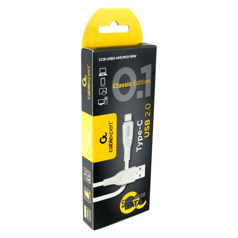 Кабель USB-TypeC 1м Cablexpert CCB-USB2-AMCMO1-1MW белый